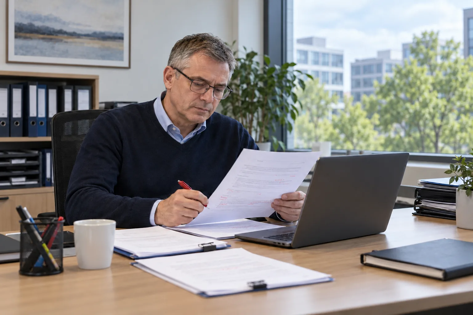 Manager reviewing a commercial proposal draft