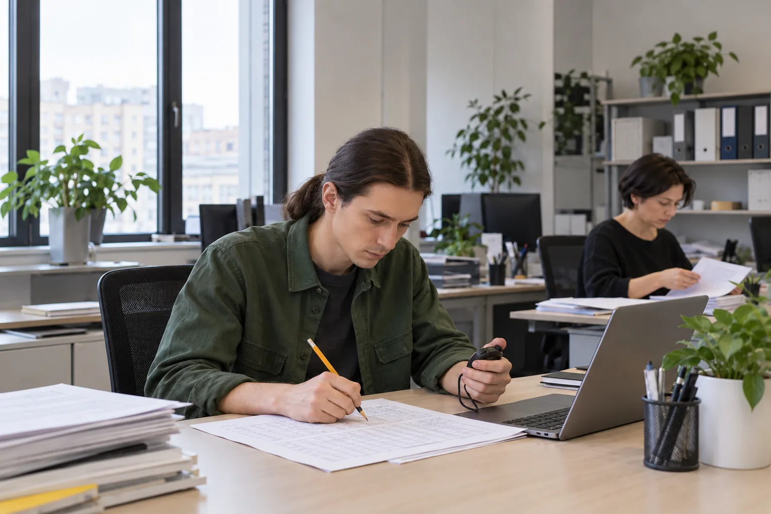 Employee records task execution time in a measurement log