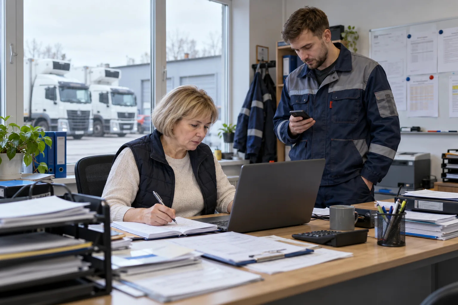 Dispatcher of a small service company transfers requests from a notebook